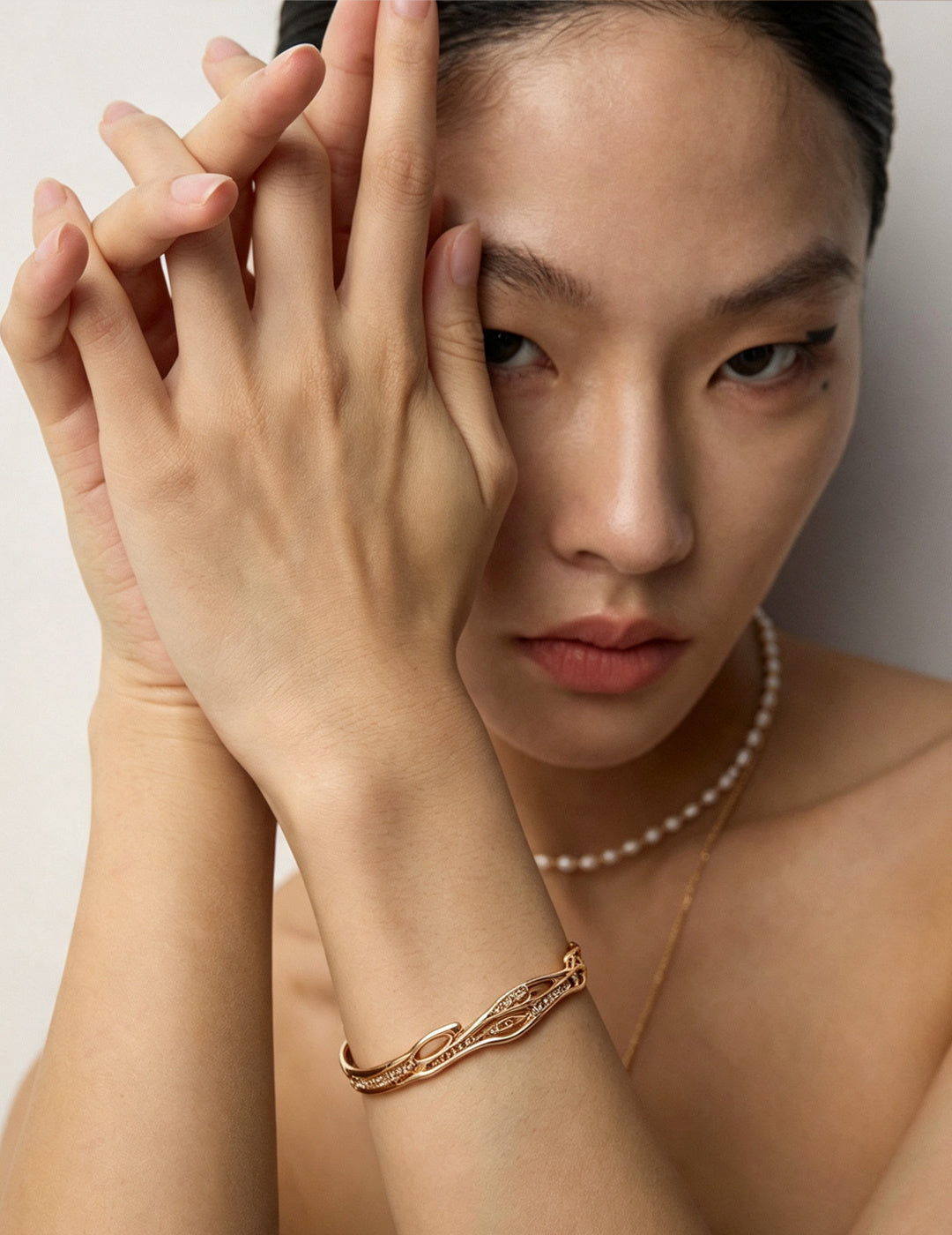 Starlight Silver Cuff worn by a model