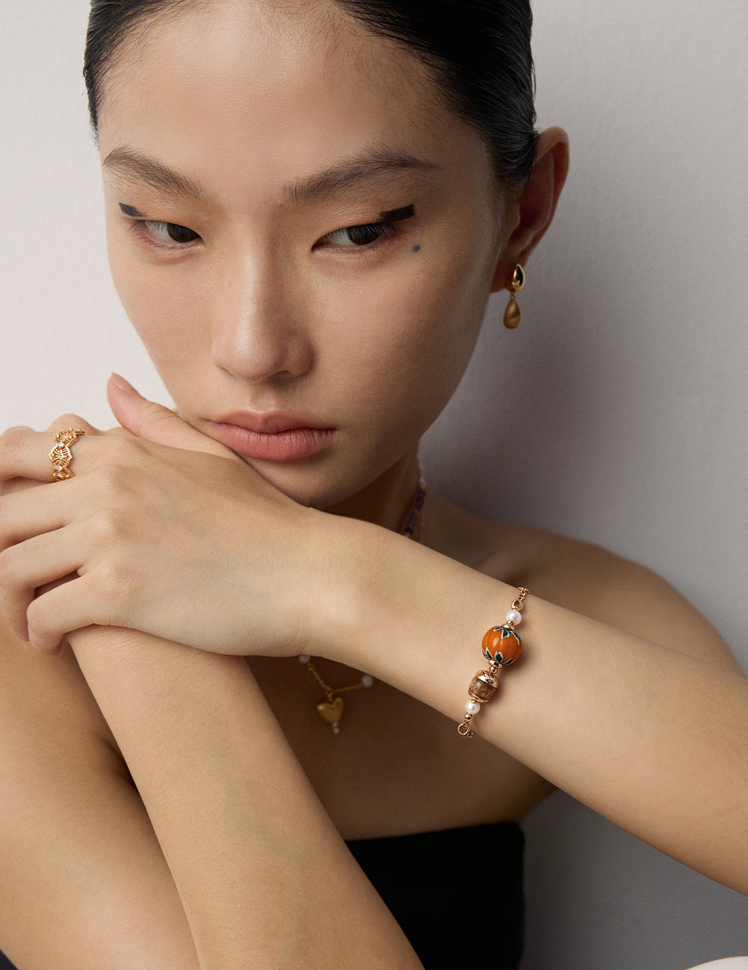 Himalayan Kilnfire Glass Silver Bracelet worn by a model