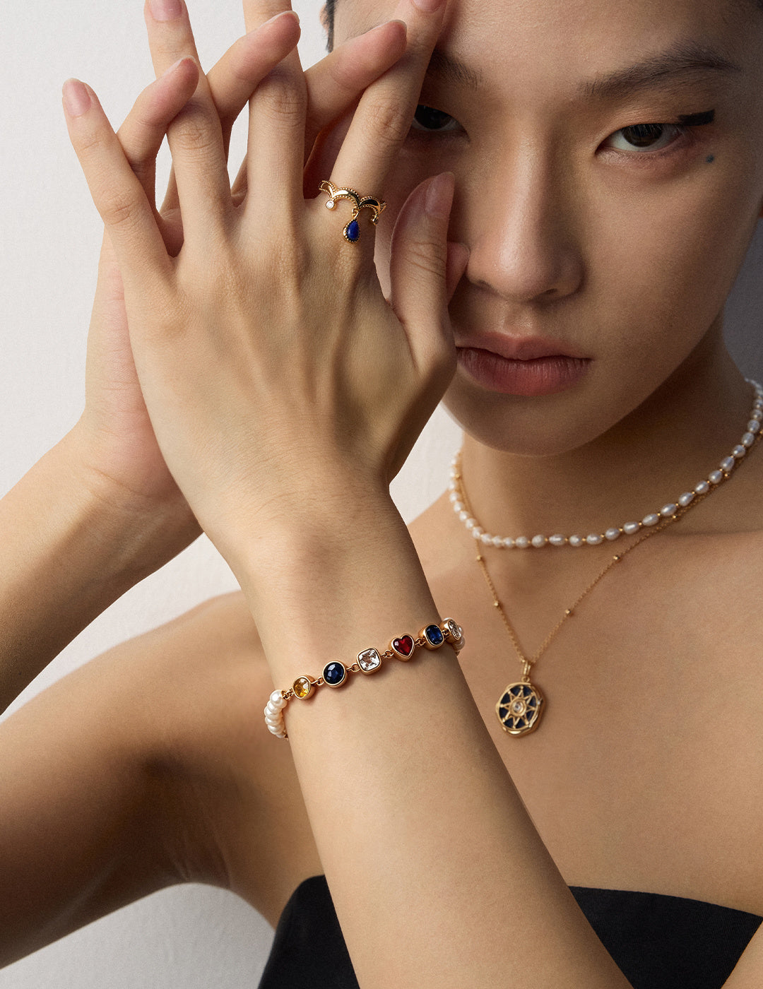 Freshwater Pearl & Rainbow Bracelet worn by a model
