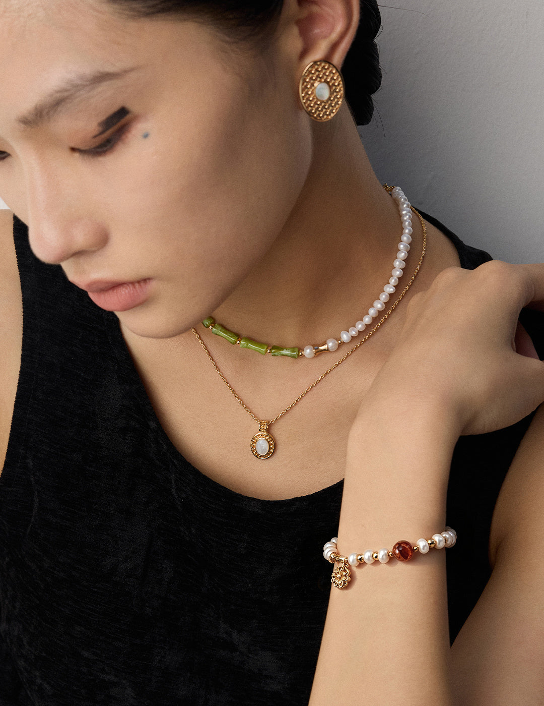 Autumn Pearl & Crystal Bracelet worn by a model