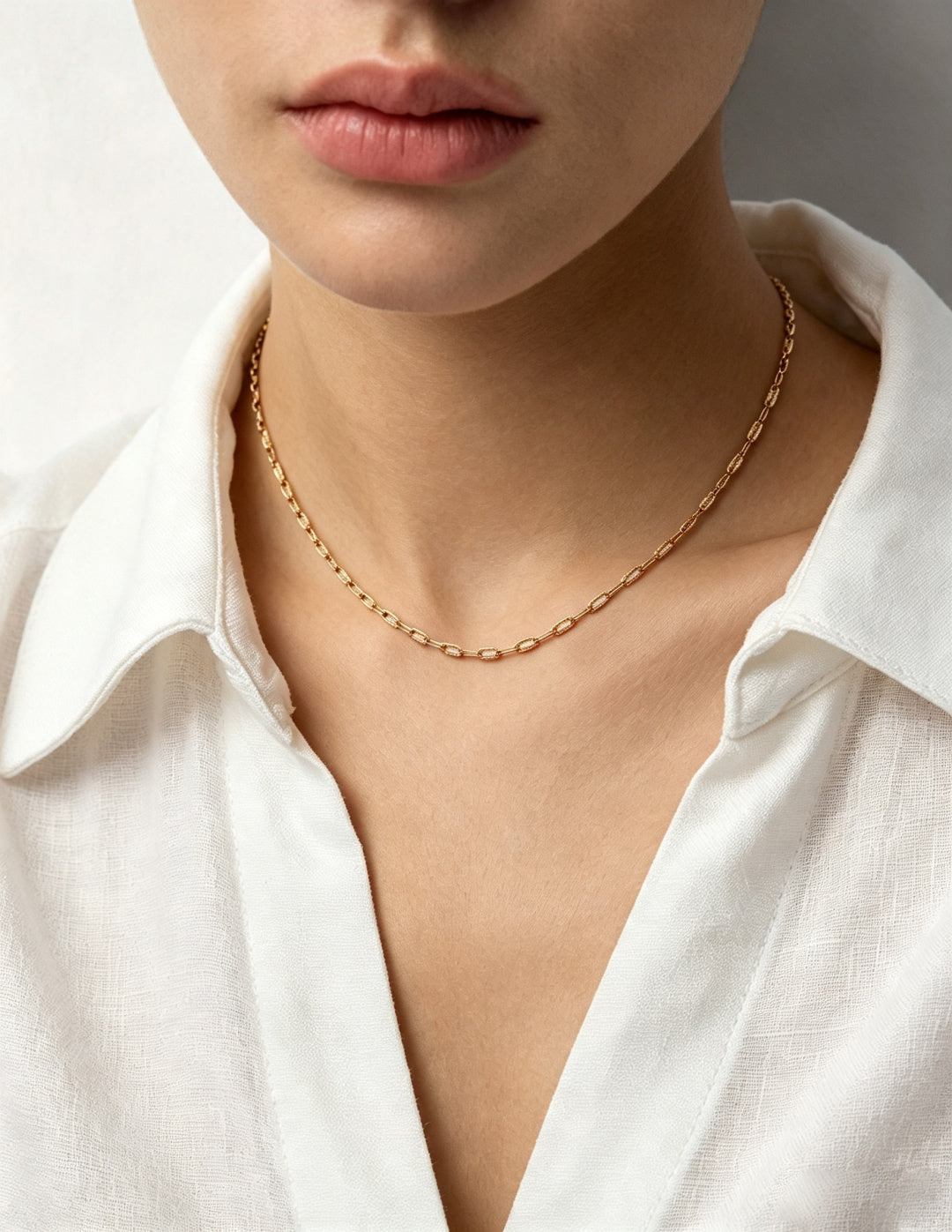 Textured Link Silver Chain worn by a model