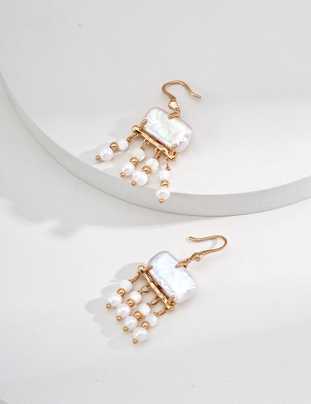 Rectangular Mother-of-Pearl Statement Earrings detail image 2